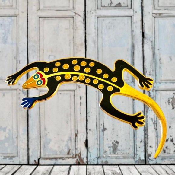 Laurel Burch Lizard Brooch Pin Cloisonne Enamel Gecko Vintage 90's Signed - Picture 7 of 14